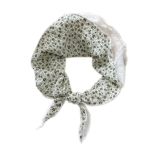 Floral cotton neckerchief with lace embroidery and reversible diamond patchwork design