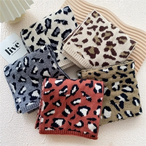 Knitted leopard print winter scarves collection in five versatile autumn colors