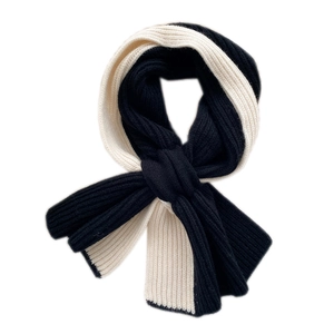 Knitted cross scarf for women with black and white contrast ribbed texture for autumn