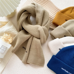 Knitted scarf and beanie hat set with embroidery for winter warmth in various colors