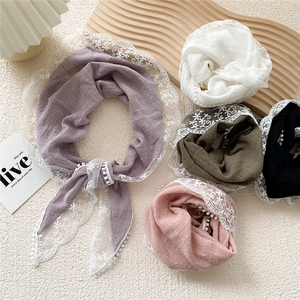Lace-edged cotton linen neckerchief and headscarf available in various pastel colors