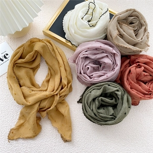 Korean Fashion Women Triangular Scarf Cotton Linen Swiss Dot Bandana Scalloped Lace Edge Decorative Headscarf Neckwear