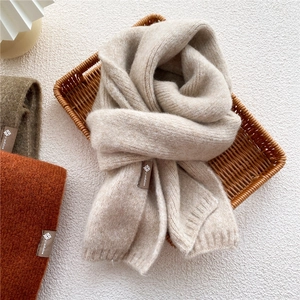 Short knitted solid color scarf set in oatmeal and warm tones for winter season