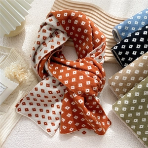 Winter Knit Scarf Double Sided Two Color Rhombus Geometric Pattern Jacquard Long Neck Warmer For Women Outdoor Warm Fashion