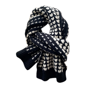Knitted heart pattern winter scarf in classic black and white contrast for warmth