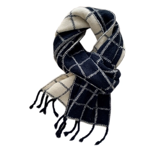 Écharpe en tricot à carreaux noirs et blancs avec franges pour la chaleur hivernale