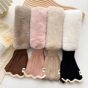 Plush faux fur knitted neck warmer in four colors with scalloped edges and cozy texture