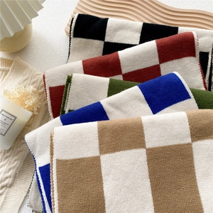 Thick knitted checkerboard scarf for women available in multiple classic color patterns