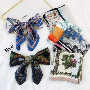 Elegant Square Satin-like Scarf Polyester Floral Paisley Print Bandana Fashion Neck Head Wrap For Women