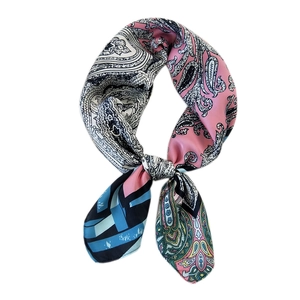 Chic 70cm square silk scarf with paisley and geometric patterns for elegant styling