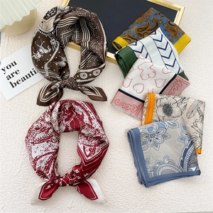 Silk square scarf for women featuring premium retro paisley and floral printed patterns