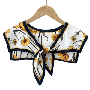 Retro floral silk shawl scarf with knot tie for office air conditioning shoulder wrap