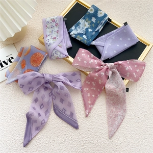 Narrow Scarf Chiffon Polyester Vintage Floral Fruit Print Necktie Handbag Handle Ribbon Hair Tie For Women