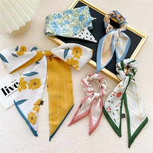 Dames Satijnn Sjaal Smal Bloemenprint Satijn Haarlint Mode Tas Decoratie Multifunctionele Lange Sjaal Elegant Accessoire