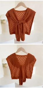Detail of caramel knitted shawl showing hollow diamond texture and ribbed edges