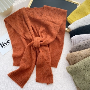 Orange hollow knit shawl wrap scarf with multi-color stack display for winter women