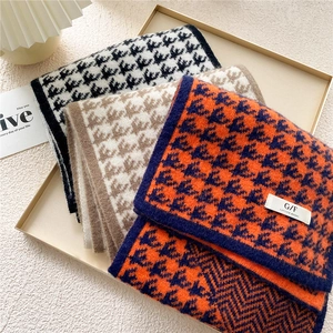 Women Winter Knitted Scarf Warm Thickened Houndstooth Herringbone Double Sided Fashion Neck Warmer Soft Wrap