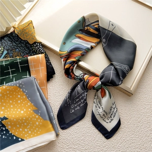 70cm elegant square silk scarf featuring Morandi artistic prints and geometric patterns