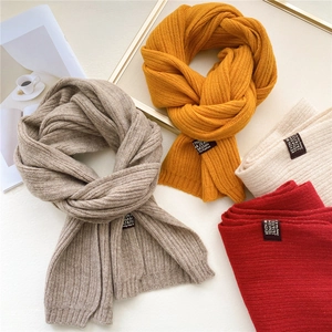 Solid color double-sided knitted scarves in gray, yellow, white, and red for autumn winter