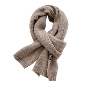 Solid khaki long knitted winter scarf for women featuring premium rib-knit texture