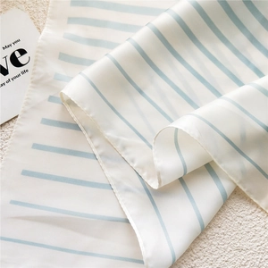 Silk-like 70x70 square scarf with blue stripes on off-white fabric for business attire