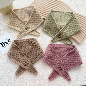 Chic knitted button scarves in beige, olive green, brown, and pink with a warm cable design