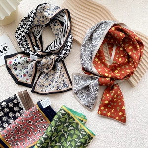 Long Narrow Scarf Satin Feeling Polyester Satin Floral Geometric Print Decorative Neckerchief Hair Band Ribbon Women