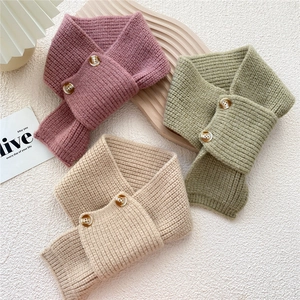Soft Knit Neck Warmer Scarf Short Button Cross Thick Woolen Warm Winter Neck Guard Muffler For Women Girls Korean Style