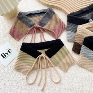 Collo Falso In Maglia A Righe Da Donna Sciarpa Scialle Rimovibile Scaldacollo Decorativo Con Lacci A Costine