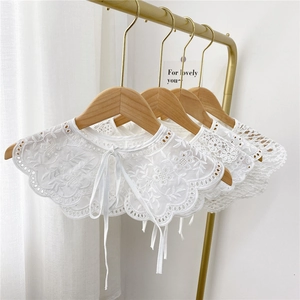 White Lace Detachable Collar Women Embroidery Hollow Out Floral Shawl Decorative Fake Collar Scalloped Edge For Dresses