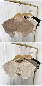 Detailed crochet floral lace shawl with a single pearl button closure for women