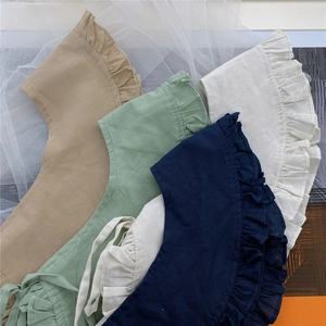 Minimalist solid color ruffled fake collar shawl with tie strings in four earth tones