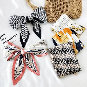 Pleated square neck scarf set with elegant patterns for women's hair or bag decor