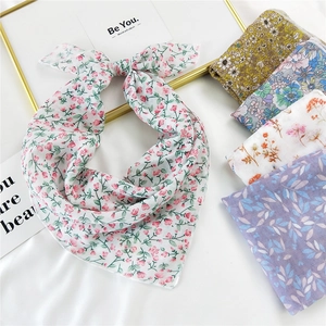 Elegant Floral Print Square Scarf For Women Satin Feel Neck Scarf Versatile Hair Tie Lightweight Decorative Handkerchief Literary Style Scarf