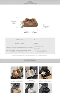 Detailed view of cloud bag dimensions and material specs with metallic chain strap