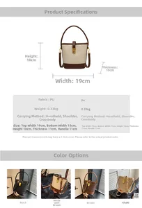 Détails du sac seau en cuir PU matelassé avec fermoir rotatif en métal et dimensions