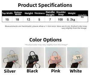 Detailed size chart for small PU leather crossbody bag with bow decoration and dimensions