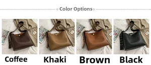 Détails des coloris disponibles: sacs seaux vintage en café, kaki, marron et noir