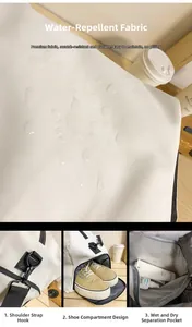 Détails du tissu oxford imperméable avec compartiment à chaussures et poche humide séparée