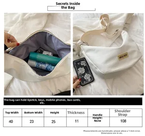 Guide des tailles détaillé pour sac demi-lune en cuir PU blanc avec bandoulière et pochette