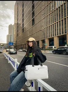 Sac de voyage blanc en tissu Oxford haute capacité avec bandoulière noire réglable
