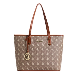 Grand sac cabas marron rétro à motif Pégase avec poignées en cuir et logo doré