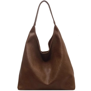 Grand sac fourre-tout hobo rétro marron foncé en similicuir texturé pour le quotidien