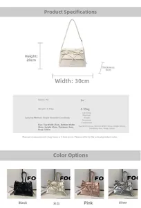 Detailed size specifications and color swatches for large PU tote with bow detail