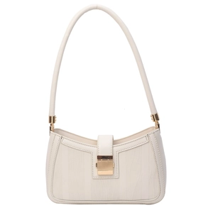 Elegant off-white underarm bag with leaf pattern embossing and gold hardware
