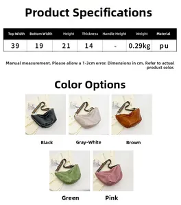 Detailed size and color chart for large capacity PU leather half moon shoulder bag