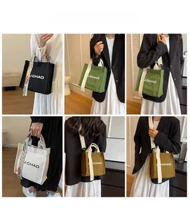Stilvolle Canvas-Beuteltaschen in Schwarz, Grün, Weiß und Khaki in der Übersicht