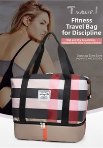 Détail du sac de voyage en oxford avec compartiment à chaussures séparé et poche sec-humide