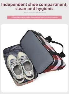 Vue détaillée du sac de voyage en oxford montrant un compartiment latéral séparé pour chaussures