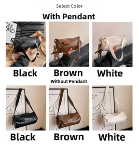 Detailed comparison of minimalist cylinder bags in black brown and white with rabbit charms